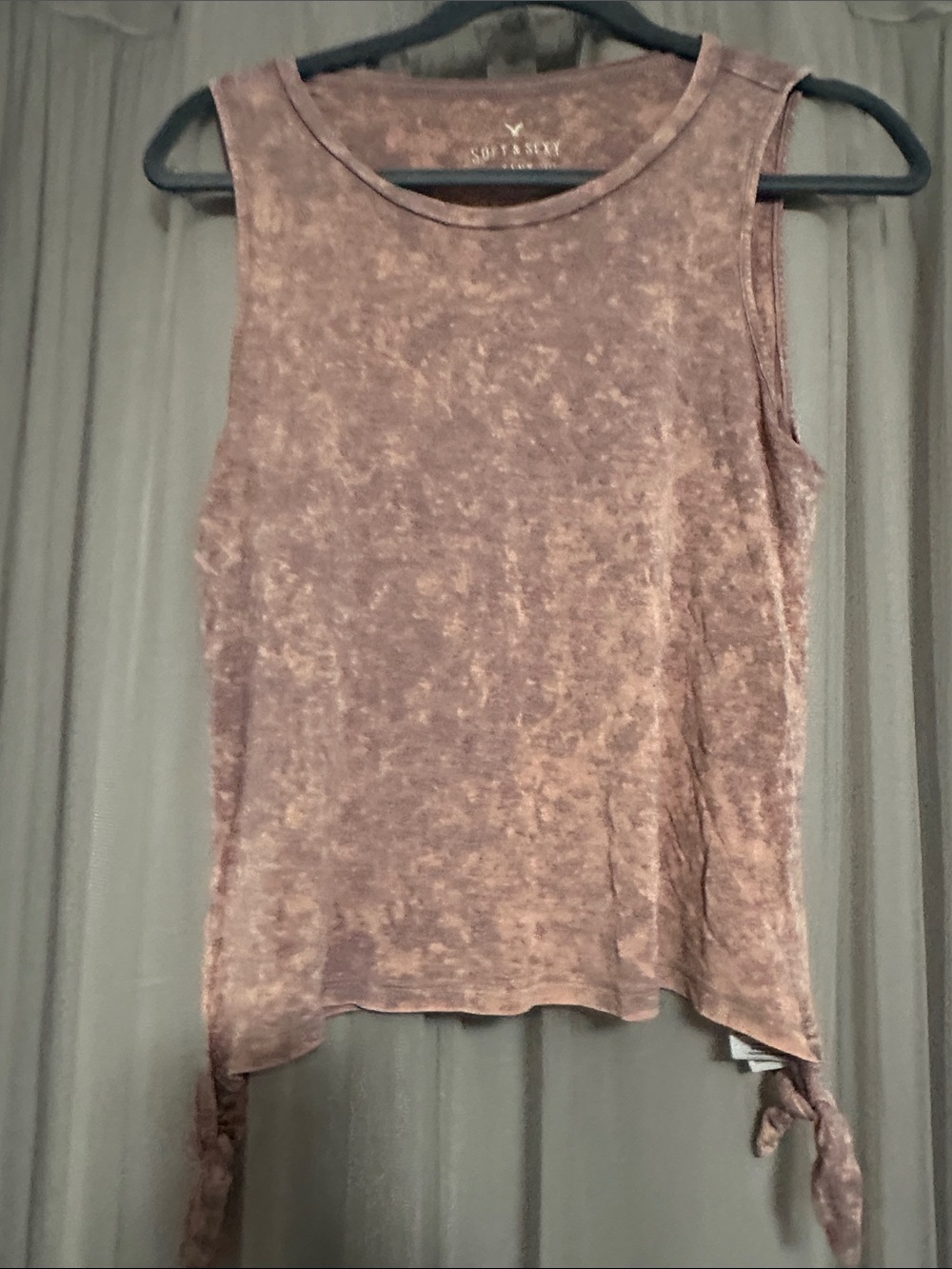 American Eagle Outfitters Mauve-Brown Mineral Wash Tie-Hem Tank